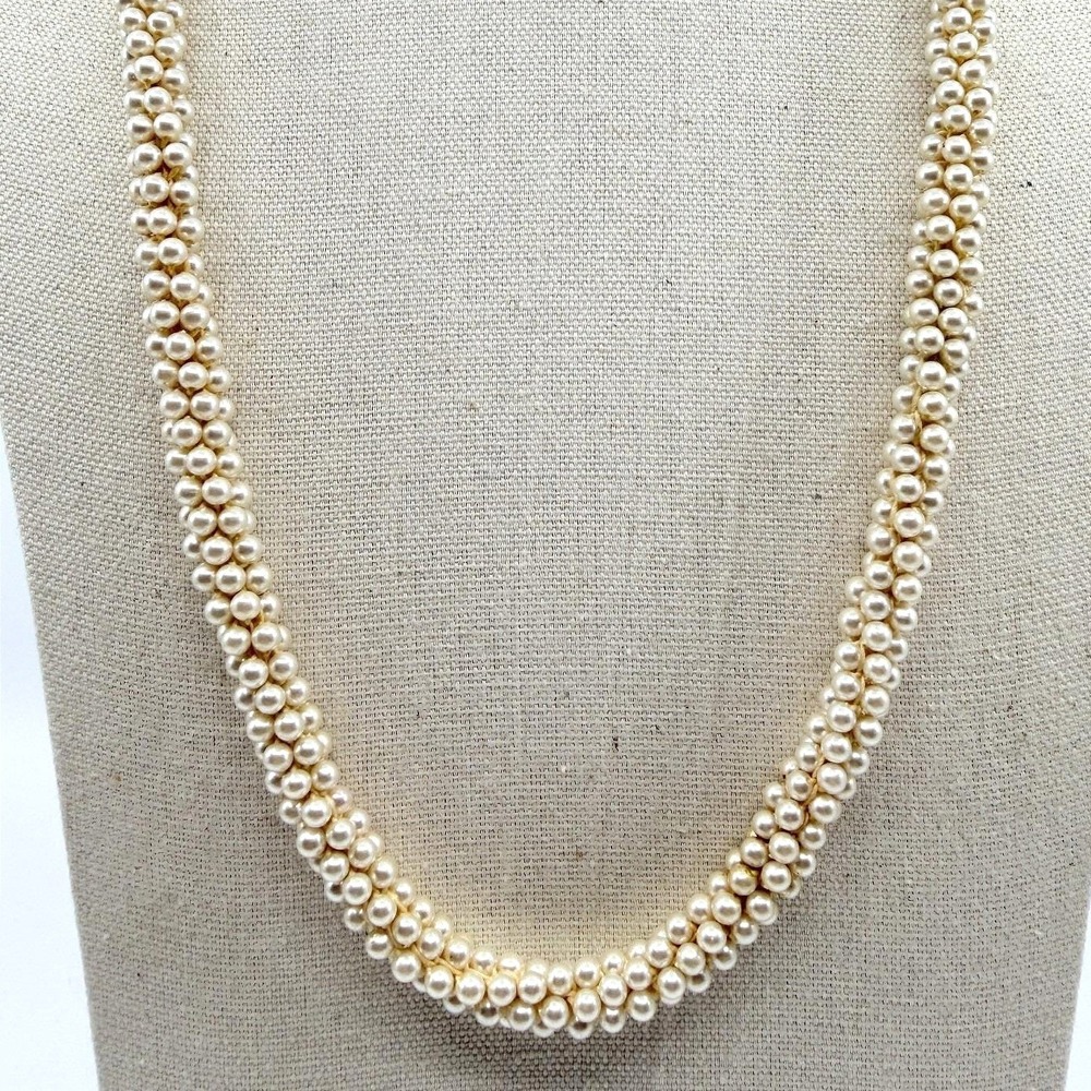Vintage Faux Pearl Necklace Braided Multi Strand Cream Statement Retro Y2K 90s